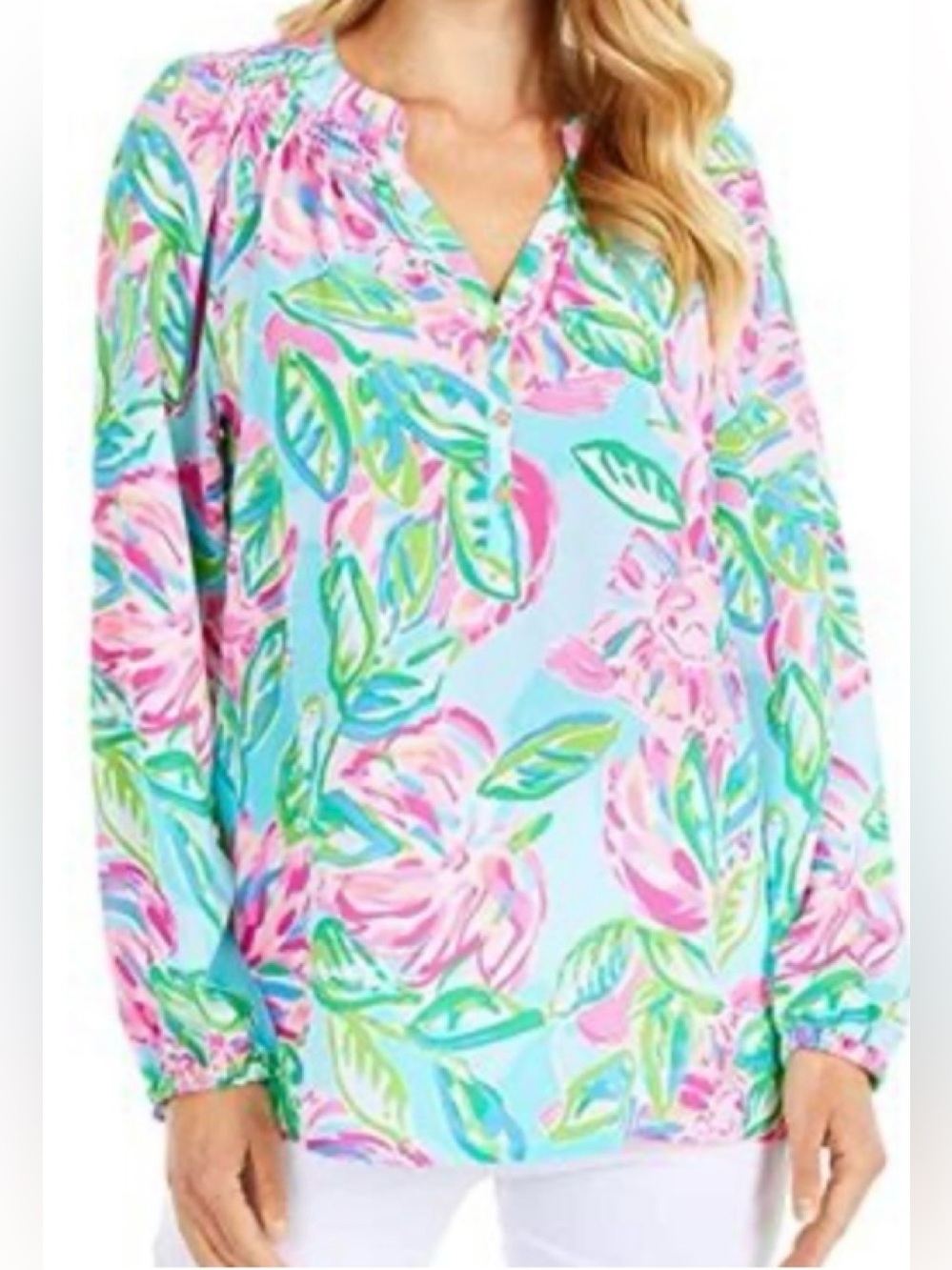 Lilly Pulitzer Elsa Silk Blouse/Top "Totally Blossom" floral print Small
